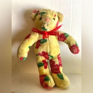 **SOLD** Vintage Teddy Bear Plush Yellow W/ Roses Flowers Stuffed Animal